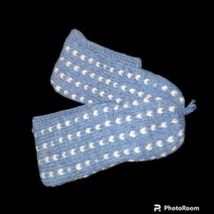 Hand knit Thrumming slippers size Med can fit 5 to 9 blue